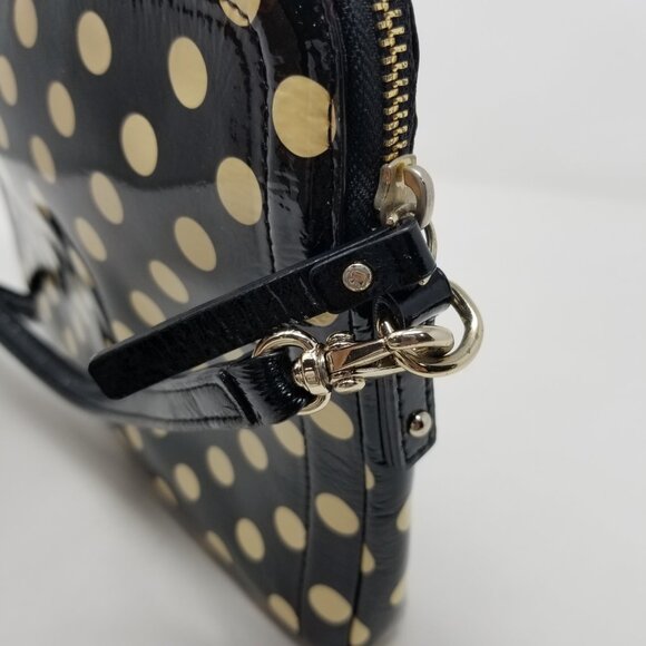 KATE SPADE Black & Cream Polka Dot Patent Leather Round Square Crossbody Bag - Picture 7 of 14